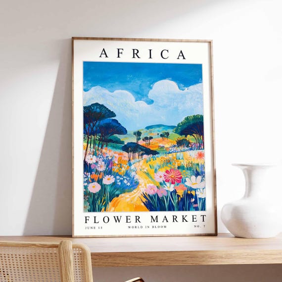 Africa Flower Market Poster Print African Street Scene Wall Art Colourful Botanical Decor Travel
