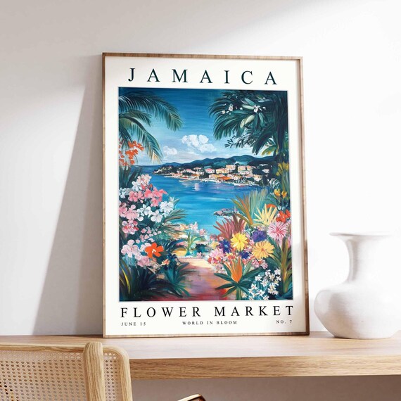 Jamaica Flower Market Poster Print Jamaican Floral Wall Art Decor Botanical Caribbean Travel