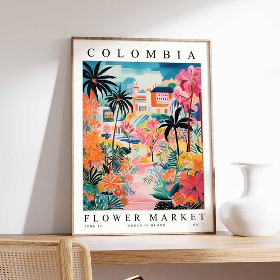 Colombia Flower Market Poster Print Colombian Floral Wall Art Decor Botanical South America Travel
