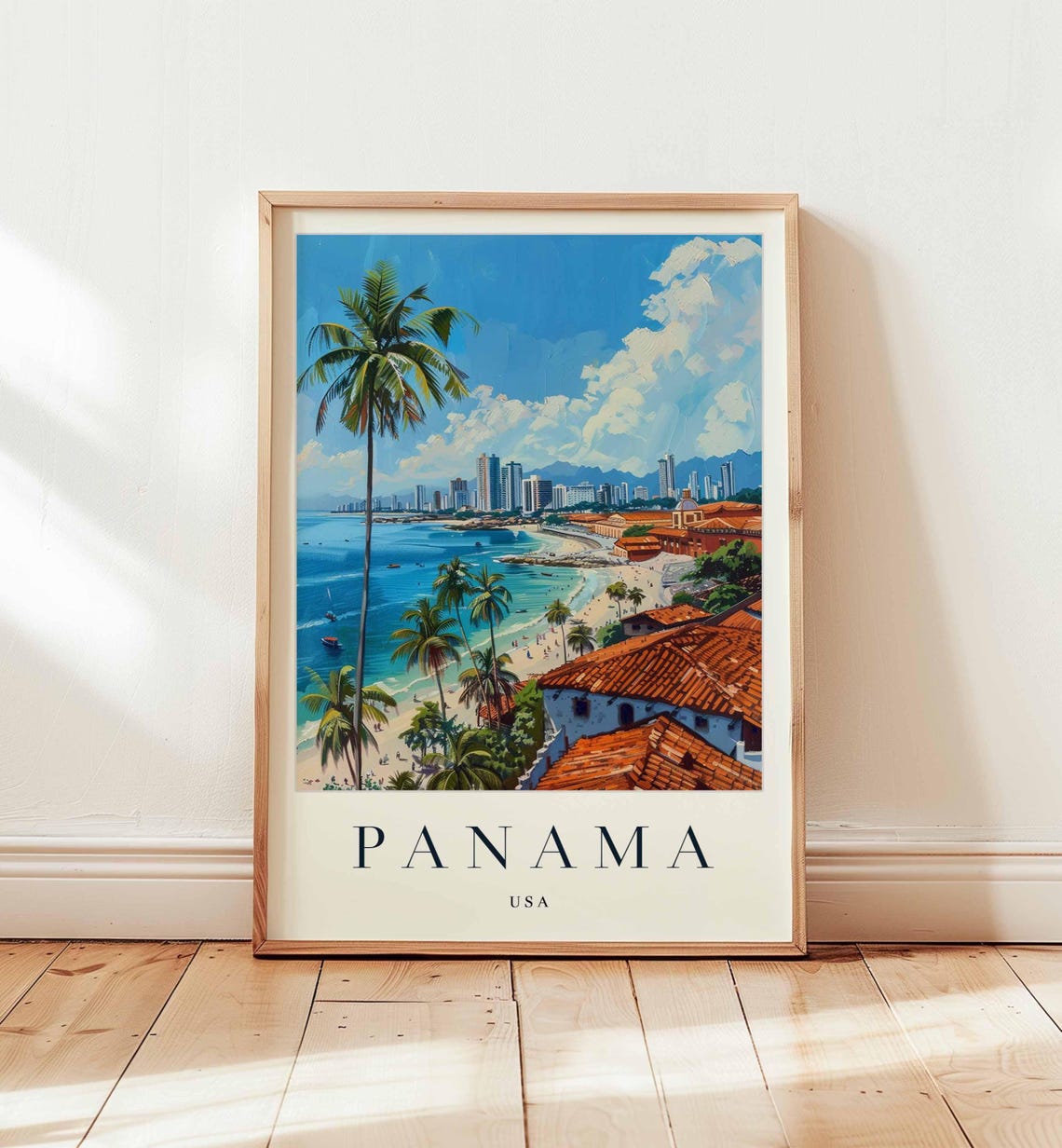 Panama USA Palm Beach Rooftops Skyline Seaside Travel Poster
