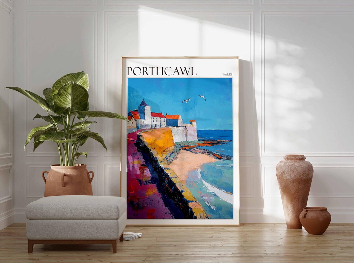 Porthcawl Wales Pier Breakwater Lighthouse Scene Vintage Travel Poster - Image 4