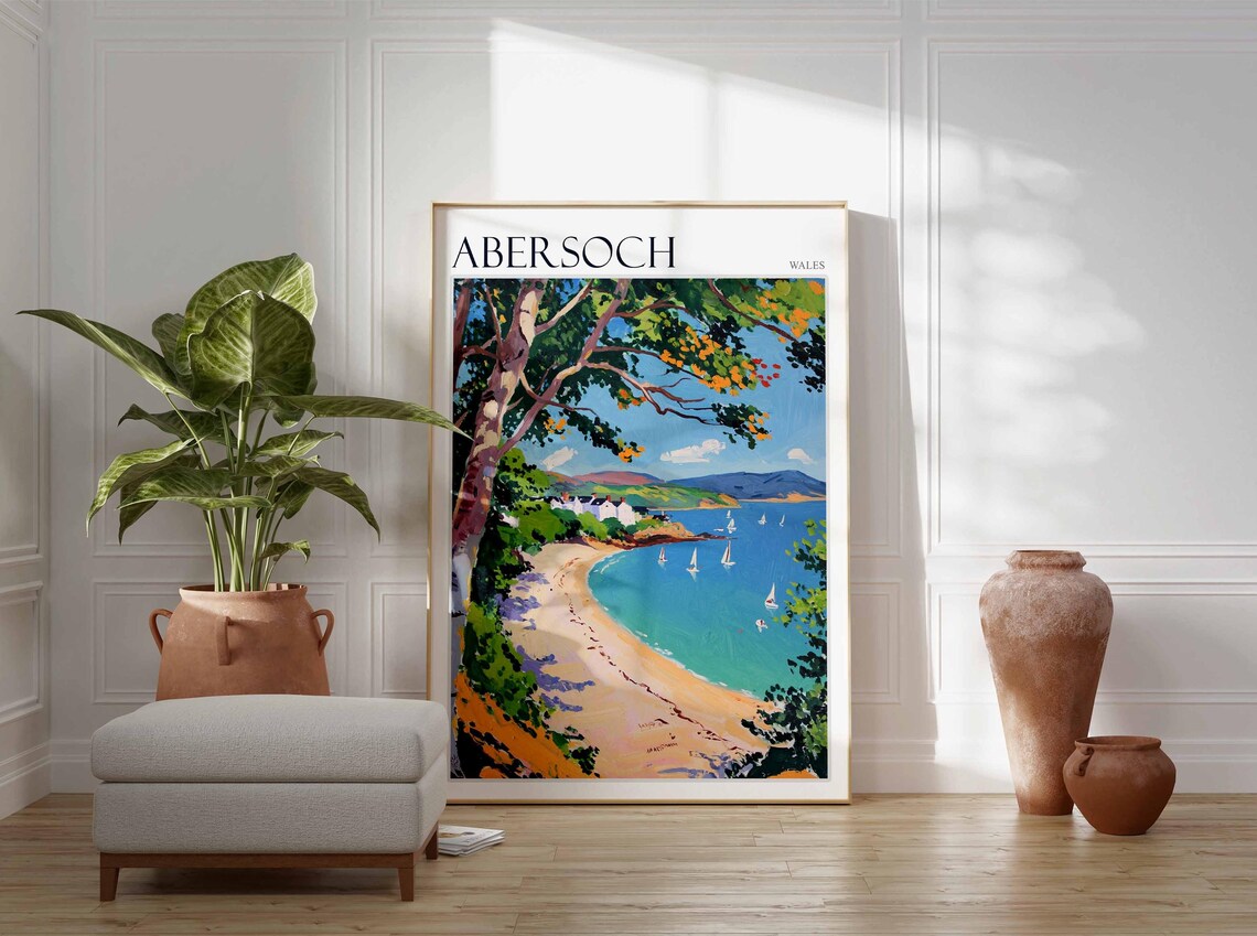 Abersoch Wales Birch Tree Framed Beach Scene Travel Collection Poster - Image 3