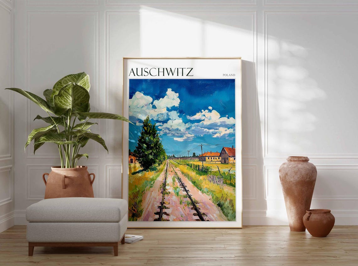 Auschwitz Poland Field Tracks Dramatic Sky Memorial Travel Poster - Image 2
