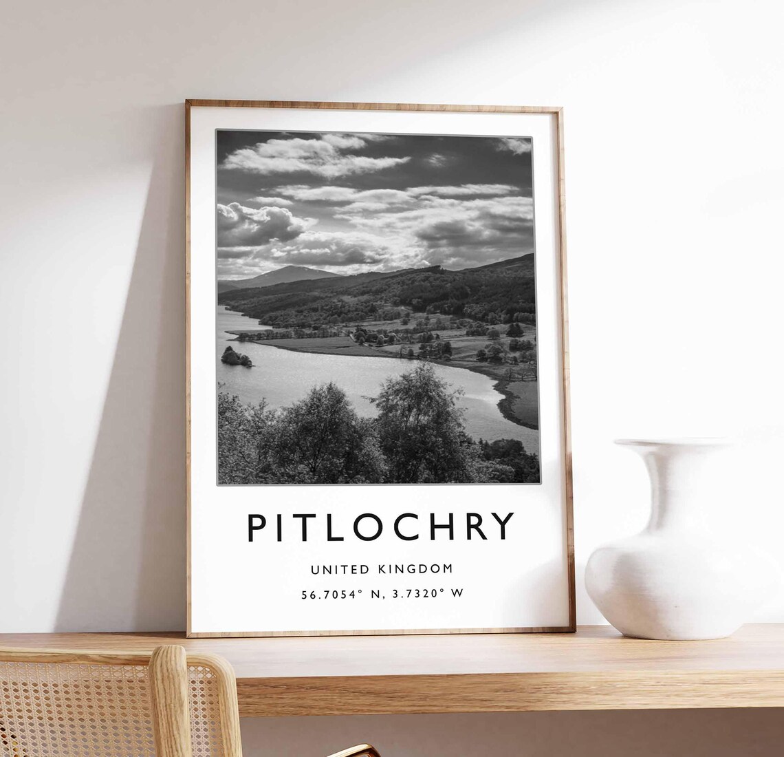 Pitlochry United Kingdom Black and White Loch Photo Art Poster