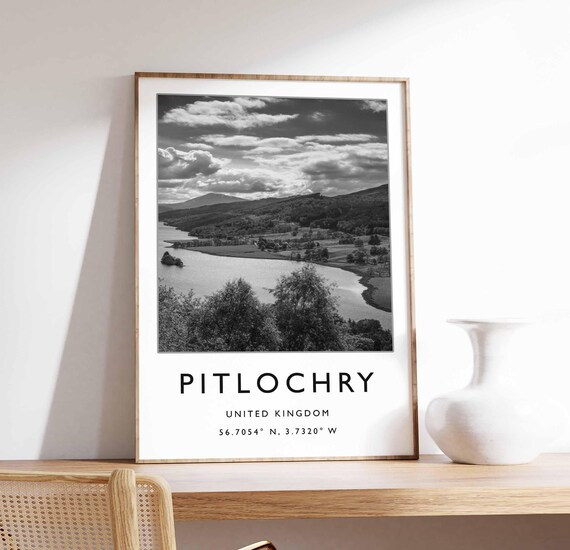 Pitlochry United Kingdom Black and White Loch Photo Art Poster