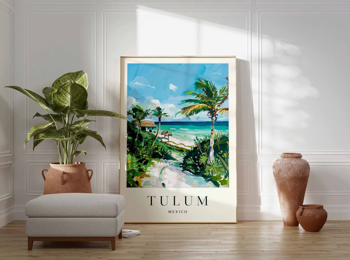 Tulum Mexico Palm Lined Beach Path Tropical Jungle Coast Travel Poster - Image 3