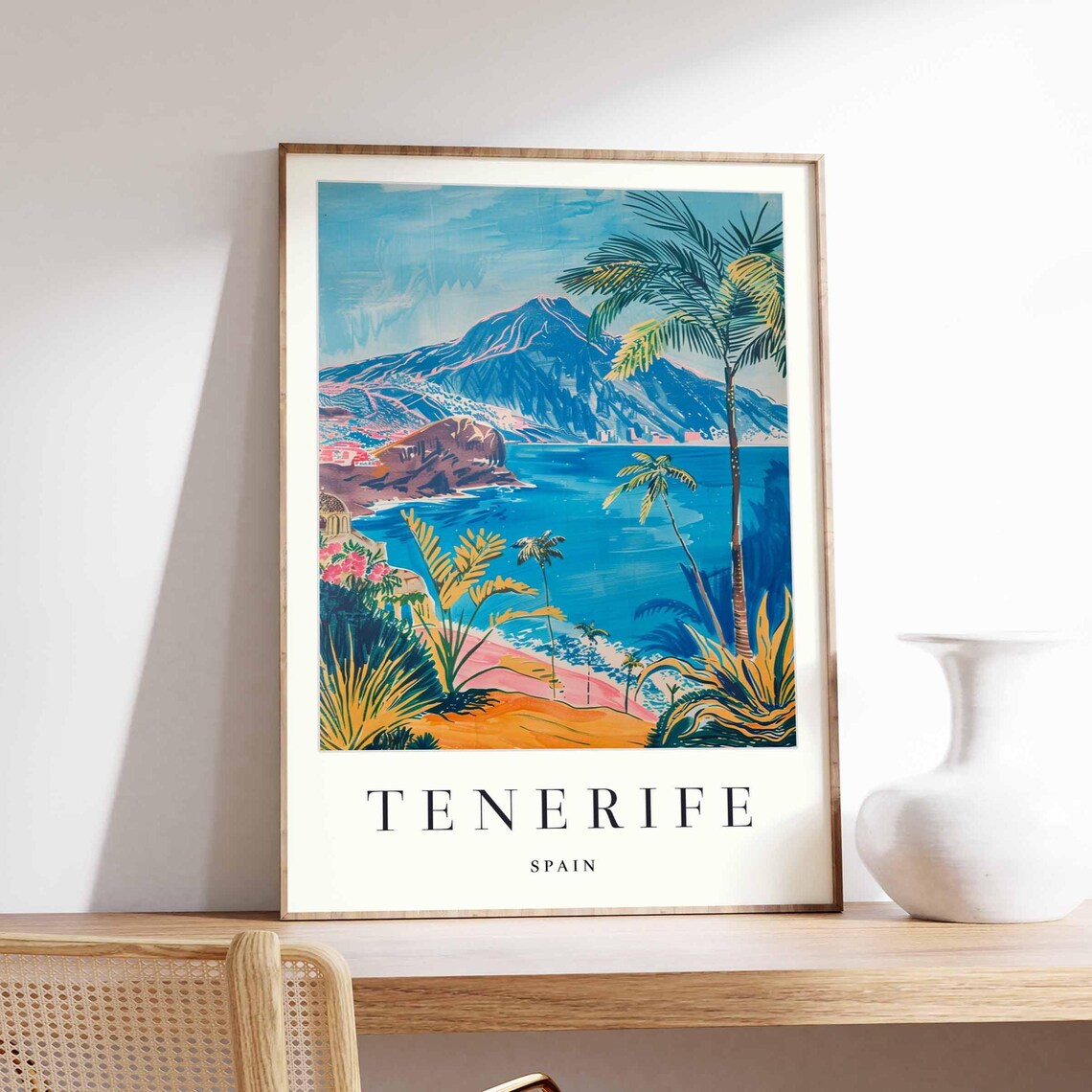 Tenerife Spain Mount Teide Coast Palms Tropical Ocean View Poster