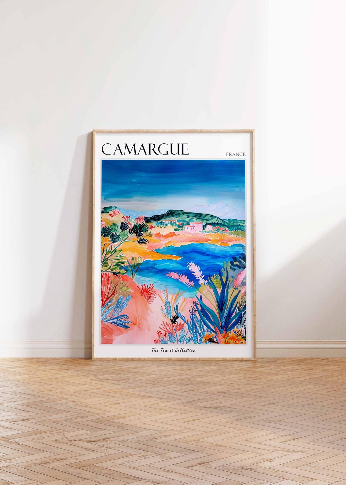 Camargue France Colorful Coastal Wetland Pink and Blue Poster - Image 2