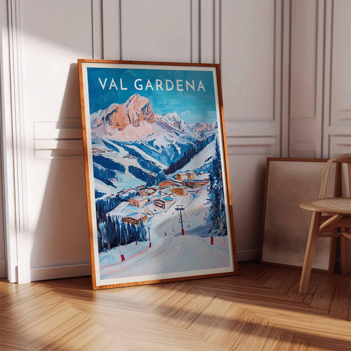 Val Gardena Italy Dolomites Ski Slopes Chairlift Travel Poster - Image 3