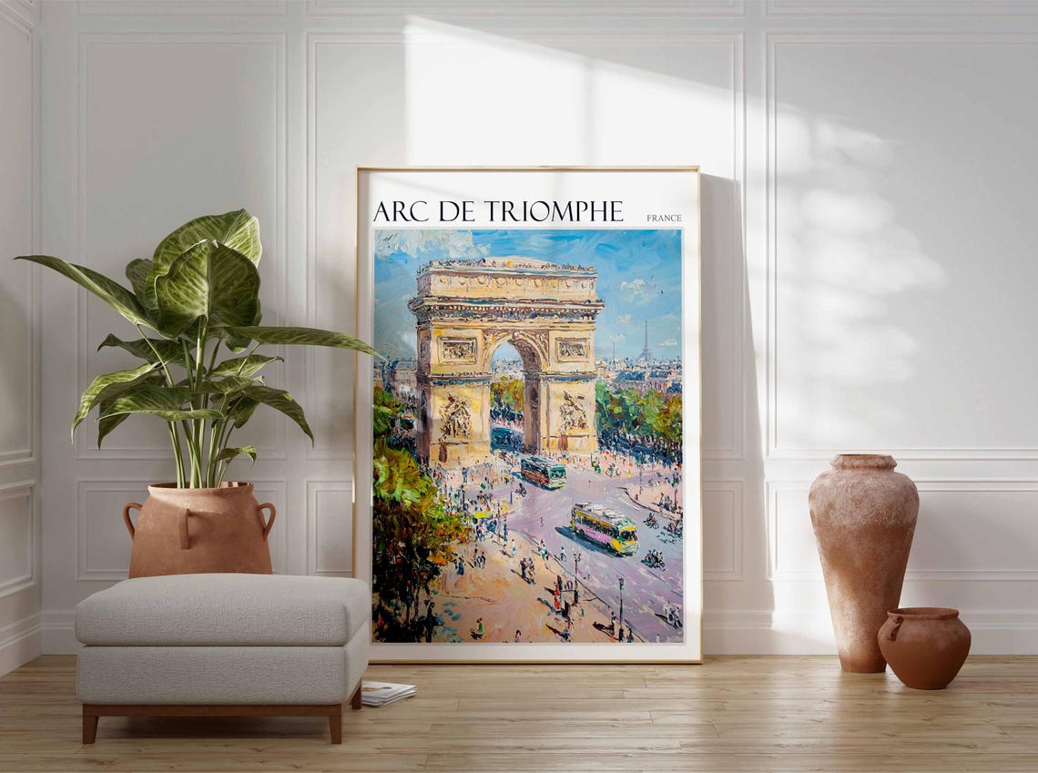 Arc de Triomphe Paris Eiffel Tower Buses Colorful Art Poster - Image 2