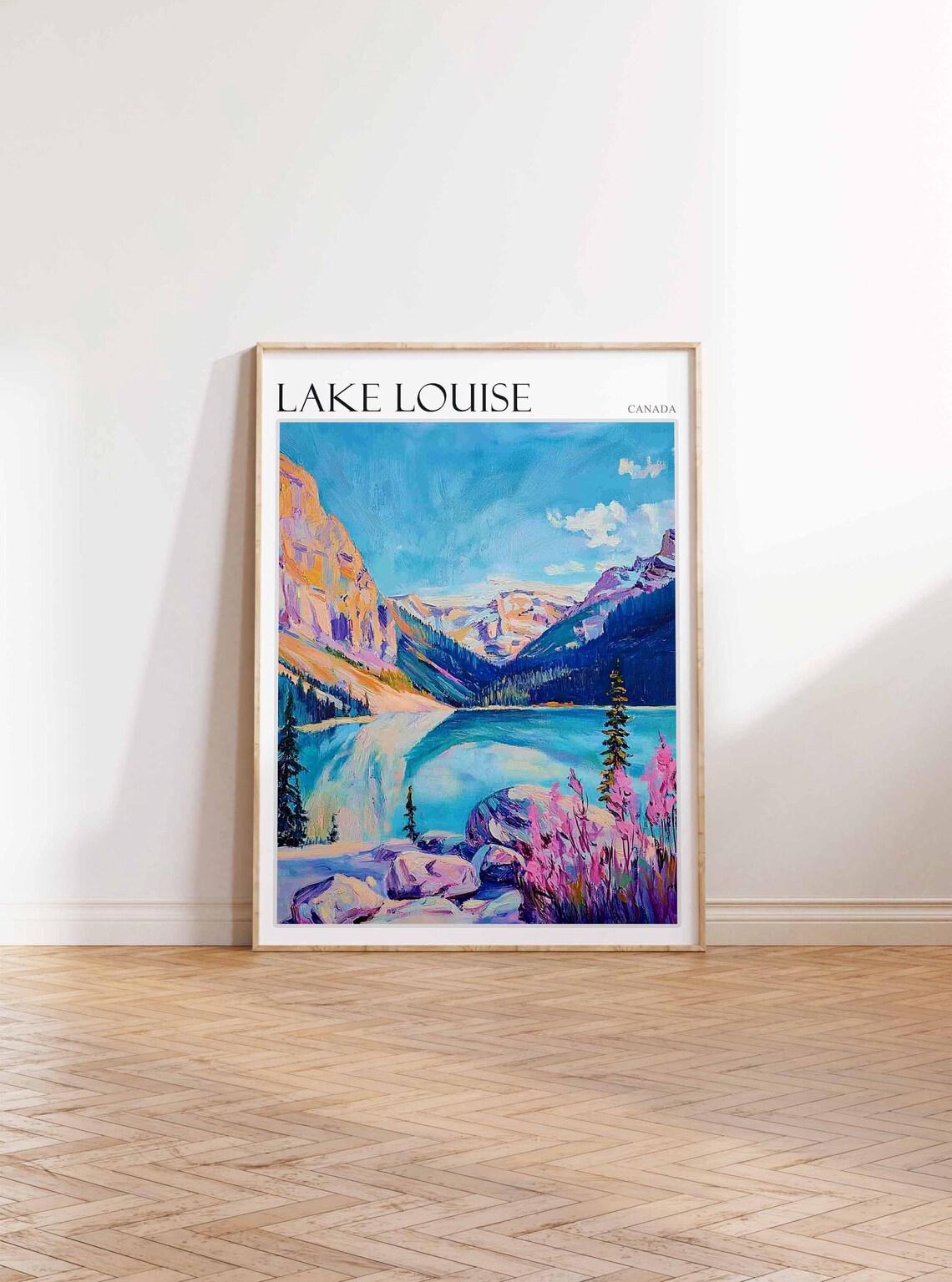 Lake Louise Canada Turquoise Lake Rocky Peaks Pink Wildflowers Poster - Image 3