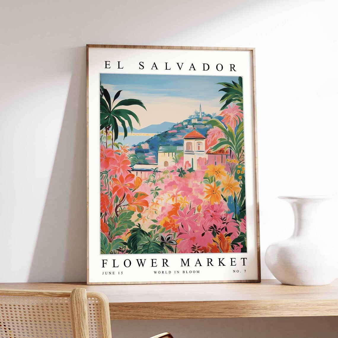 El Salvador Flower Market Church Above Blooming Garden Poster