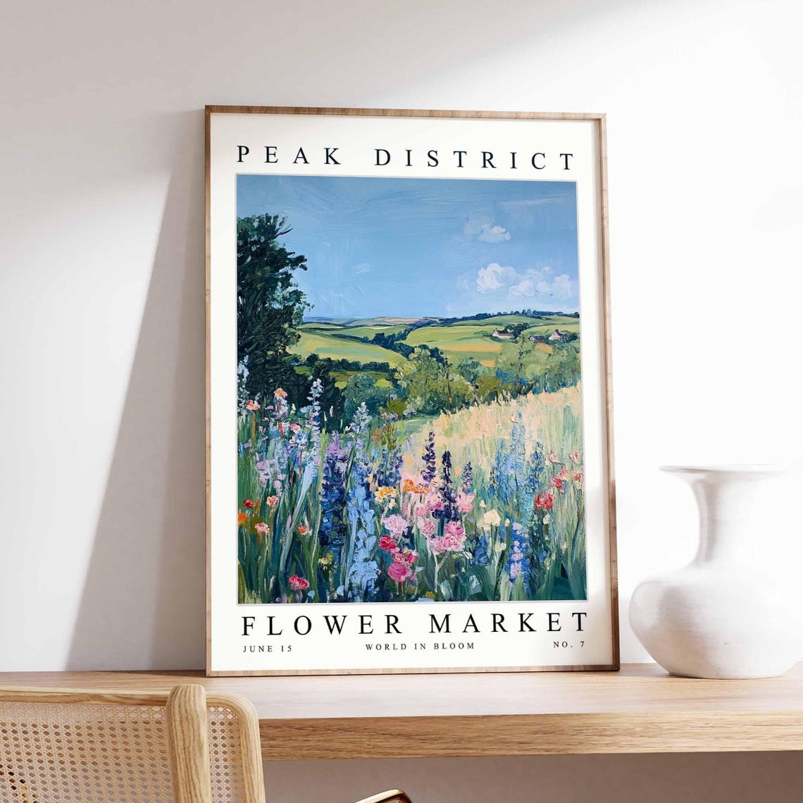 Peak District Rolling Countryside Bluebell Meadow Cottage View Poster