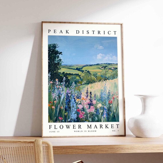 Peak District Rolling Countryside Bluebell Meadow Cottage View Poster
