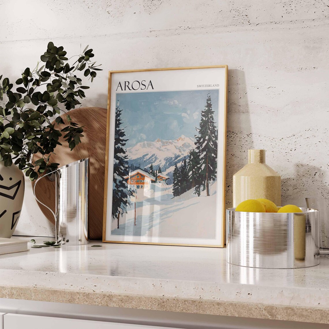 Arosa Switzerland Quiet Slope Between Pines Orange Chalets Poster - Image 2