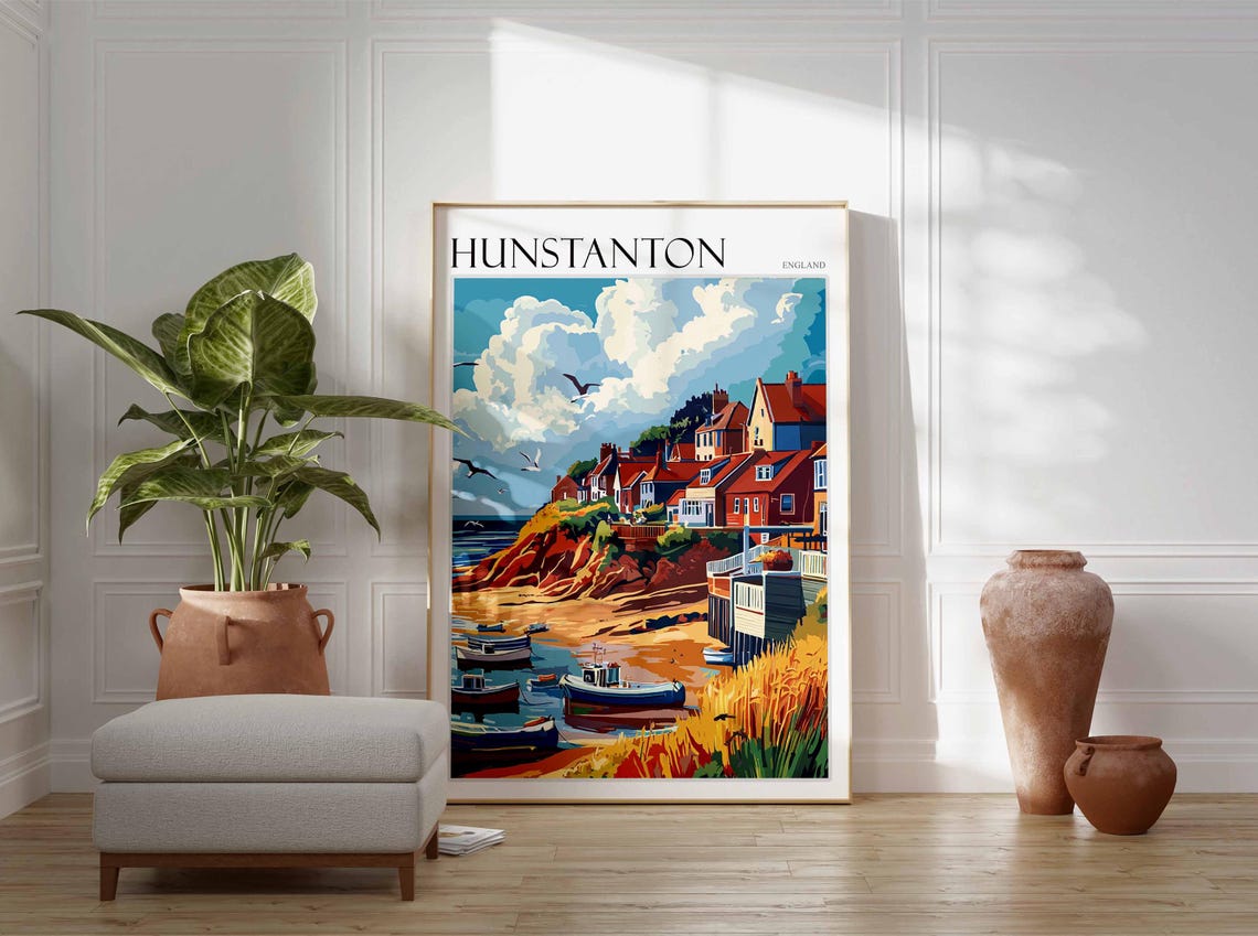 Hunstanton England Harbour Cove Red Cliffs Fishing Boats Poster - Image 3