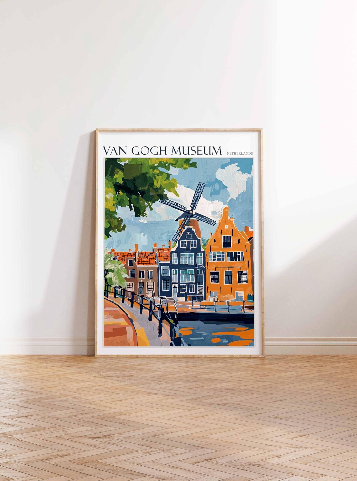Van Gogh Museum Netherlands Windmill Canal Houses Painting Poster - Image 2