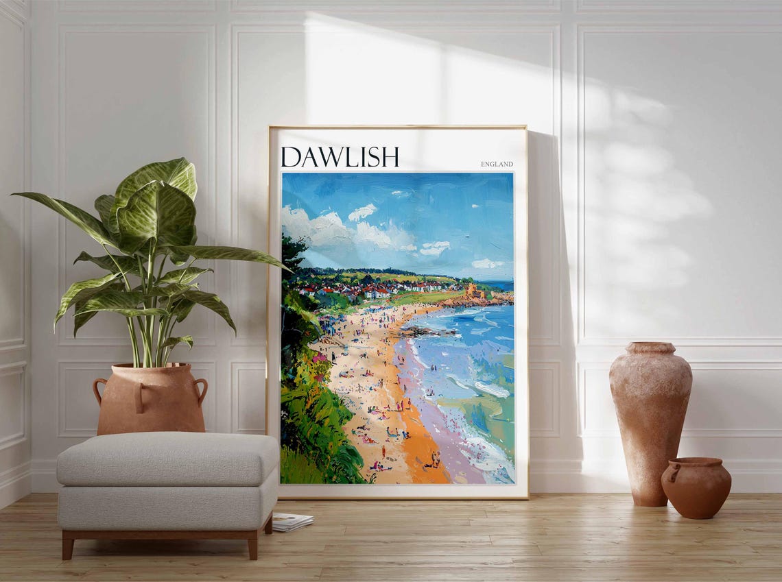 Dawlish England Panoramic Summer Beach with Seaside Town Poster - Image 3