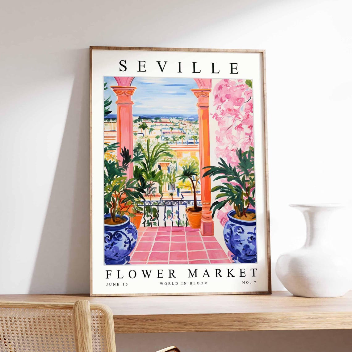 Seville Flower Market Poster Sevilleprint Spanish Floral Wall Art Sevillefloral Decor Botanical Spain Print Europe Travel