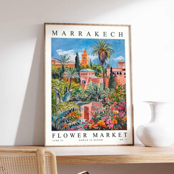 Marrakech Flower Market Poster Print Moroccan Floral Wall Art Decor Botanical Africa Travel