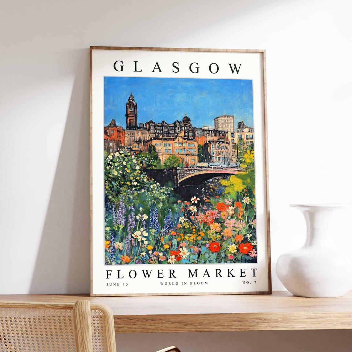 Glasgow Flower Market Scotland Clock Tower Bridge Wildflower Poster