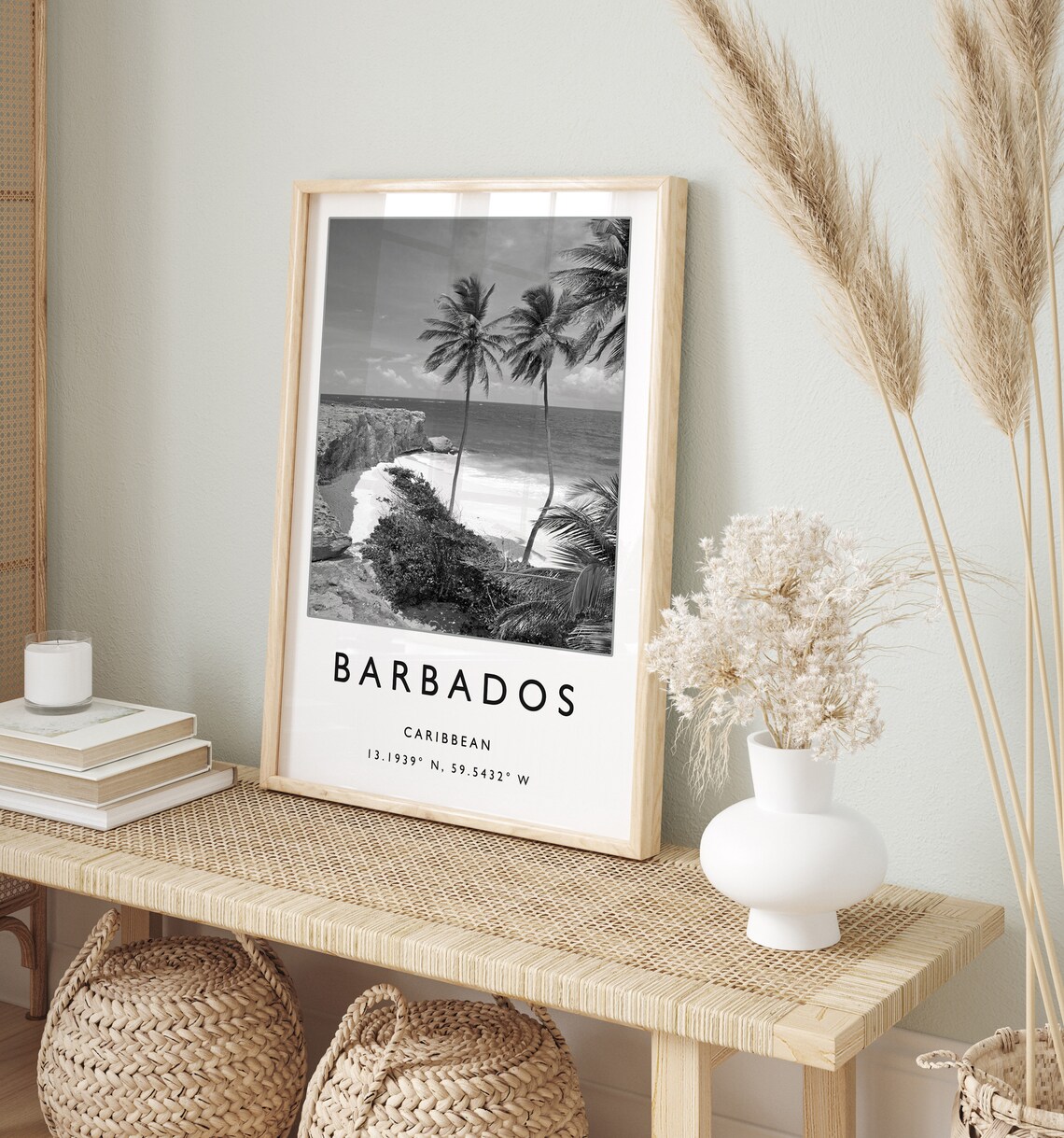 Barbados Caribbean Black And White Palm Beach Ocean Photo Poster - Image 2