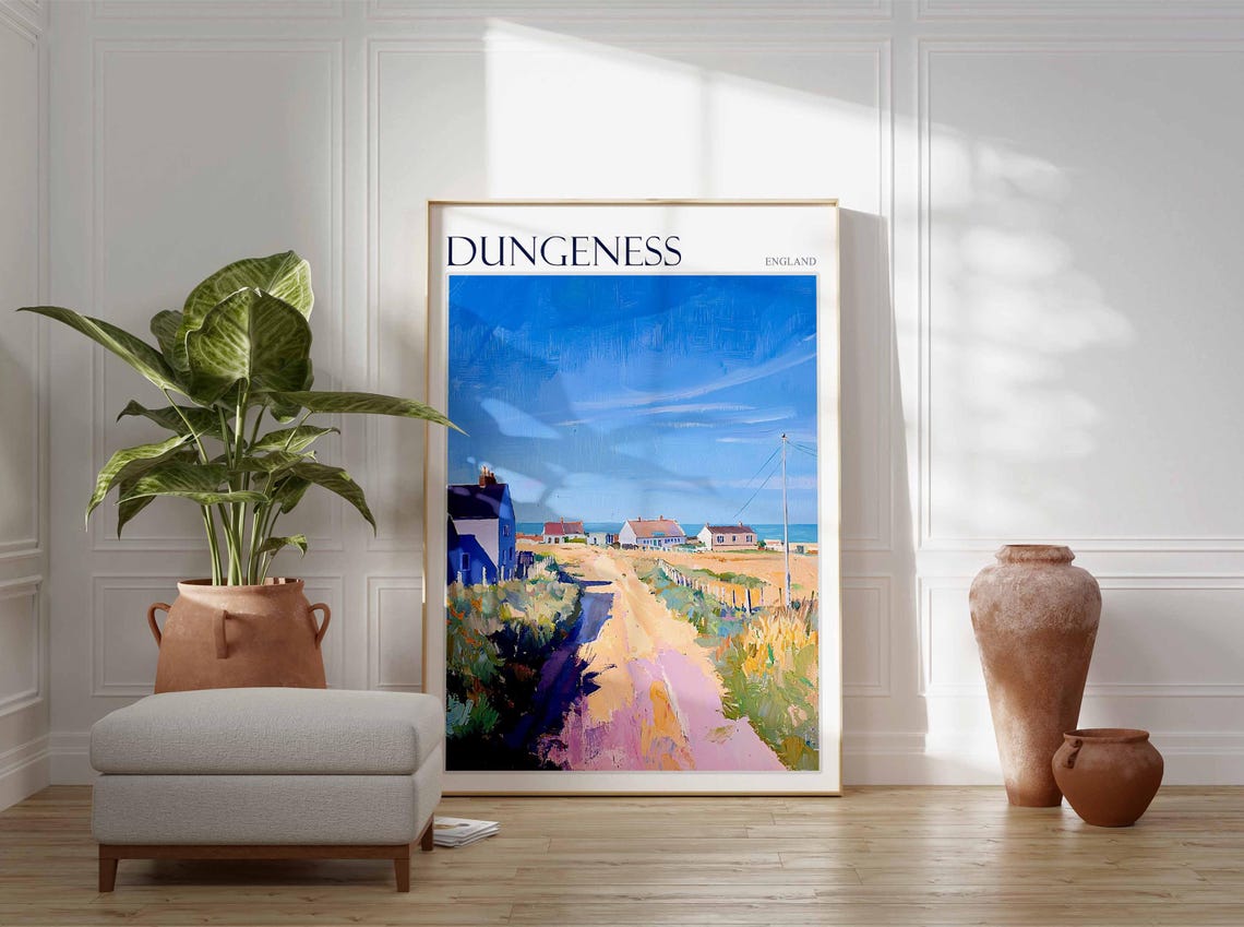Dungeness England Impressionist Seaside Cottage Road Scene Poster - Image 3