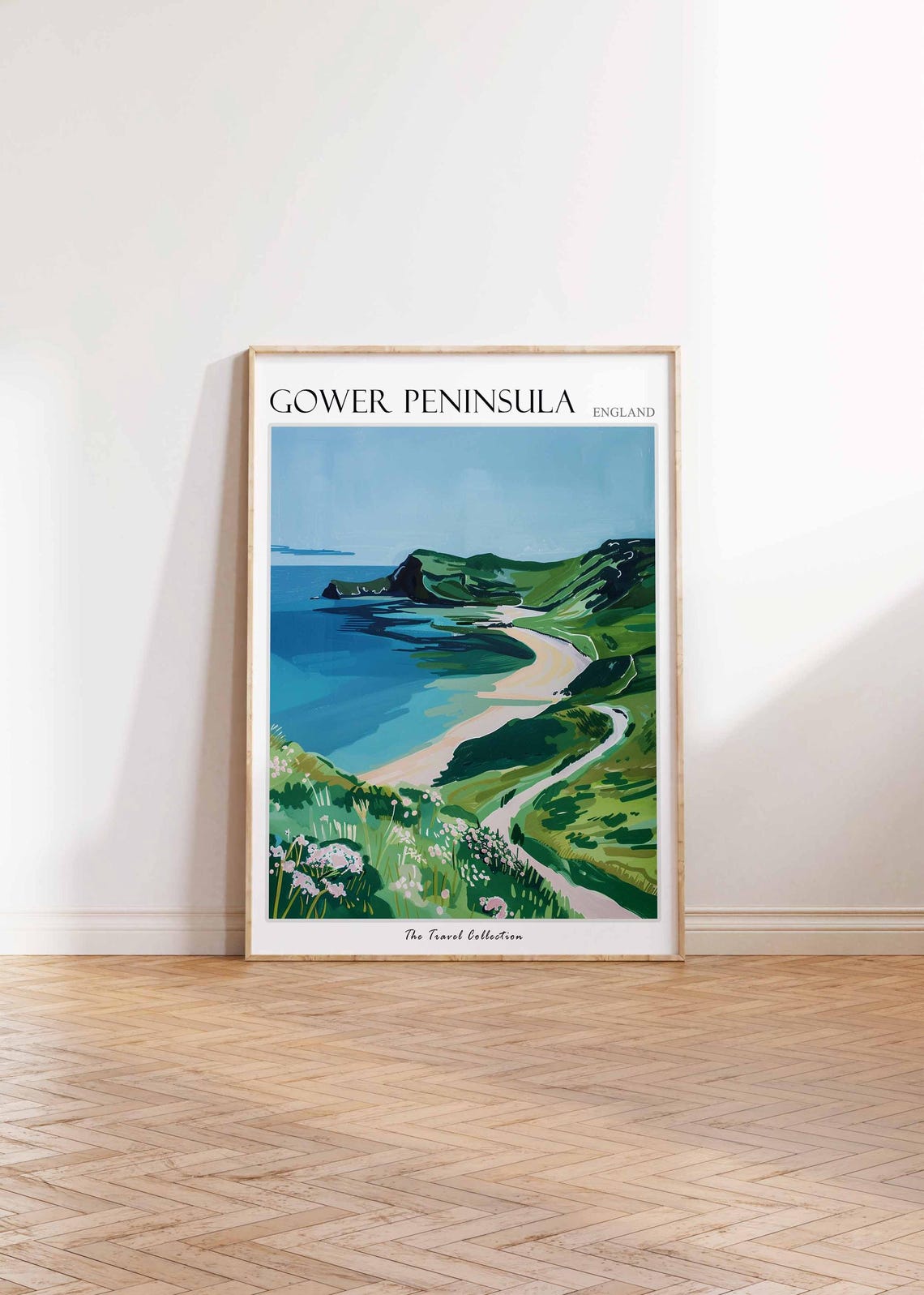 Gower Peninsula Curved Bay Travel Poster Green Headland Beach Art - Image 2