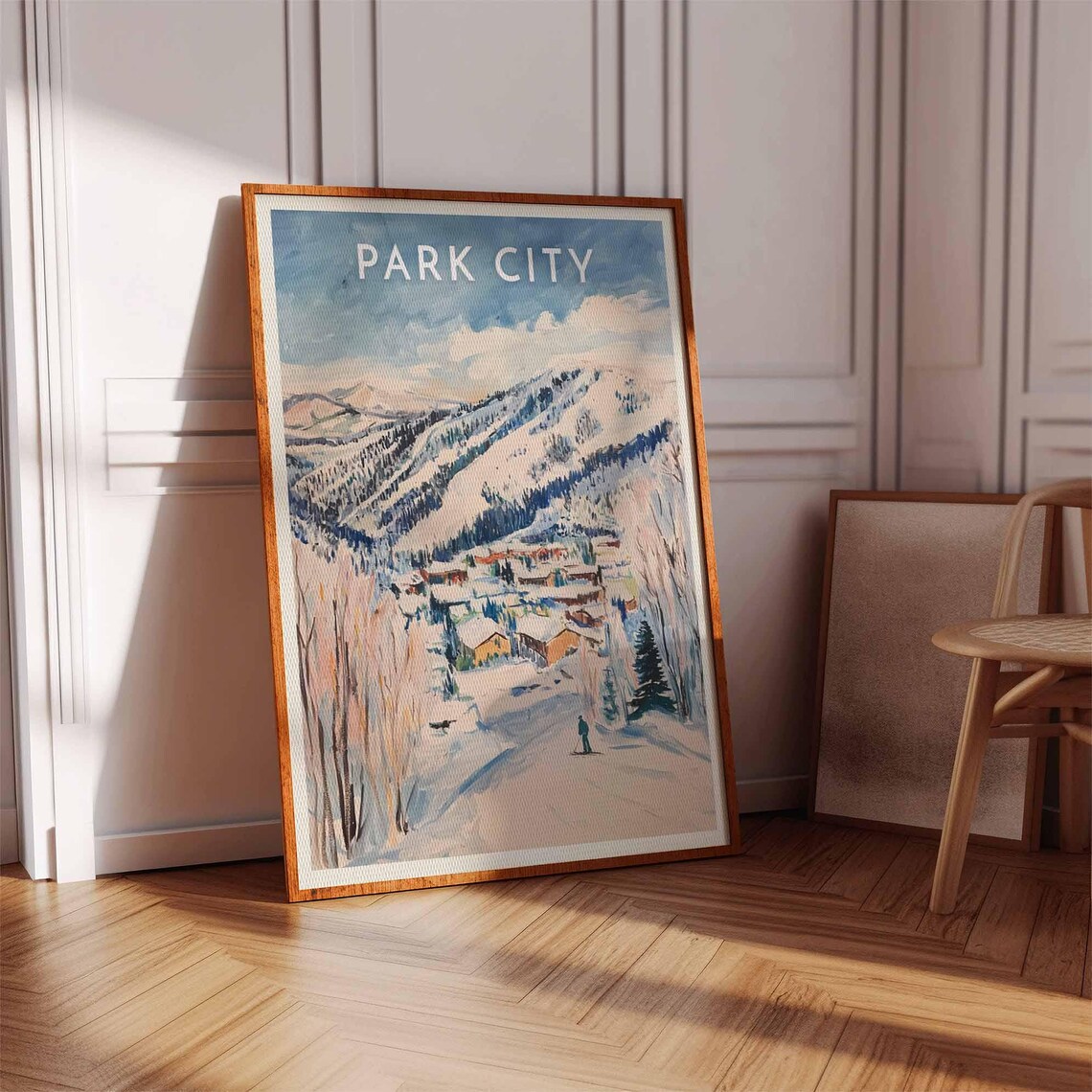 Park City Utah Watercolor Lone Skier Pastel Slopes Resort Poster - Image 3