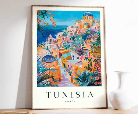 Tunisia Poster Tunisia Travel Print Islamic Wall Art Islamic Decor Tropical Decor Botanical Print Tunisia Gift Tunisia Travel Poster