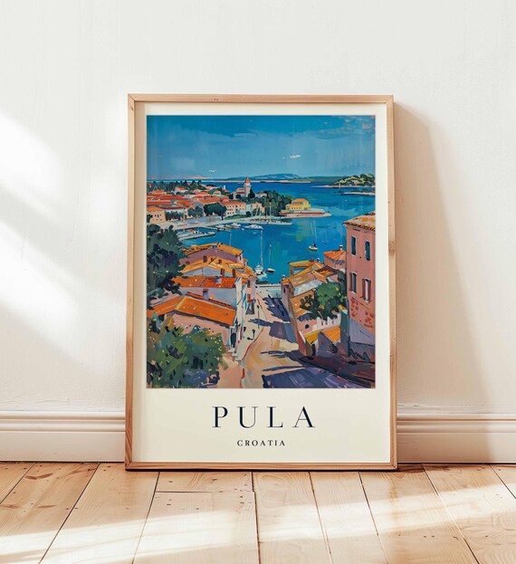Pula Croatia Adriatic Harbor Red Rooftops Scenic Travel Poster