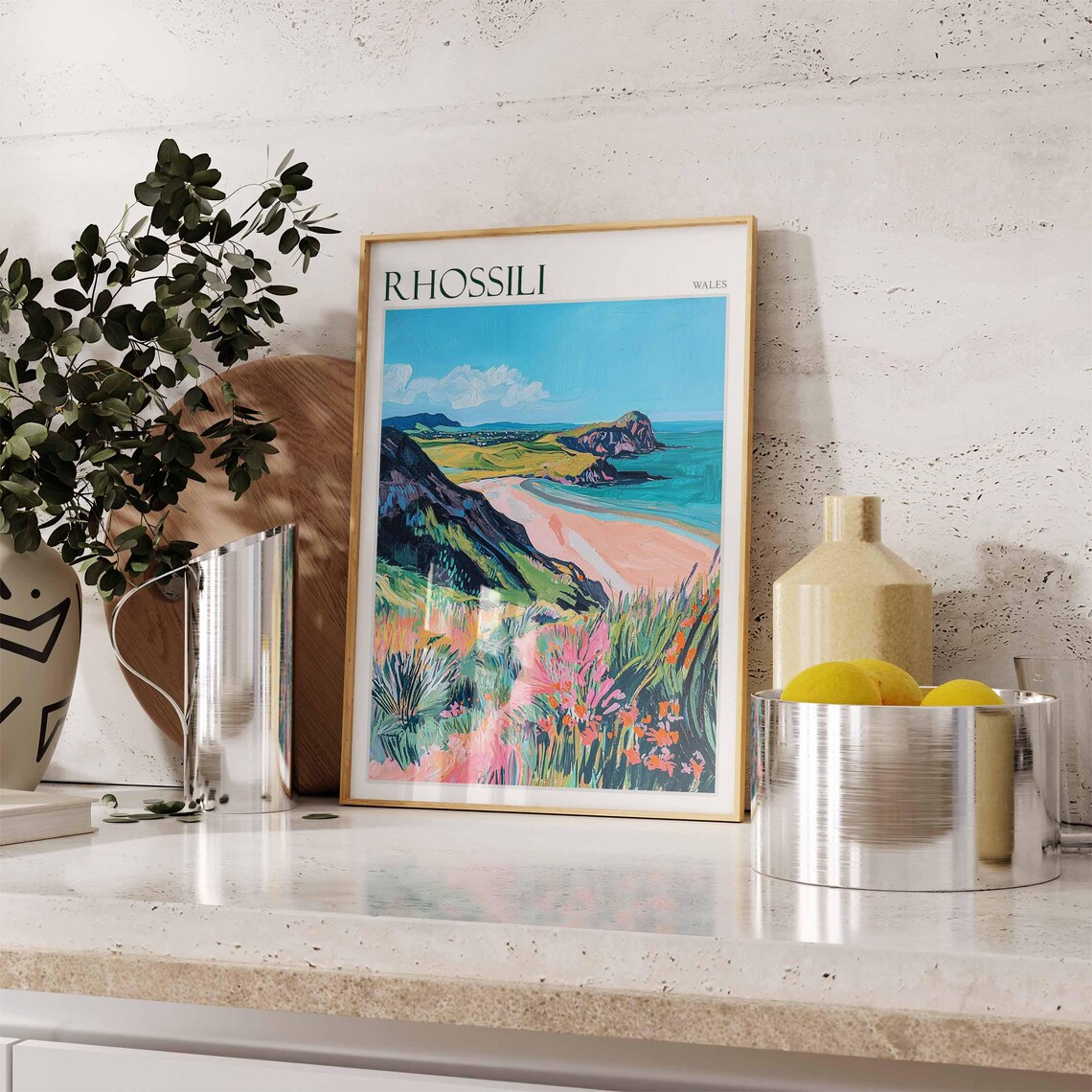 Rhossili Wales Coastal Path Wildflowers Pink Beach Art Poster - Image 3