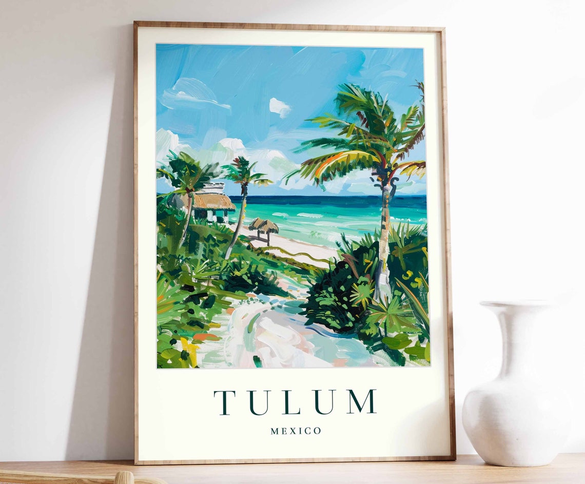 Tulum Mexico Palm Lined Beach Path Tropical Jungle Coast Travel Poster