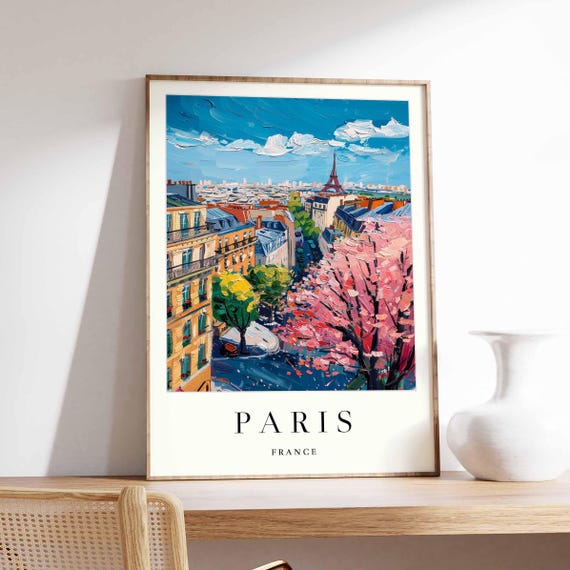 Paris Poster France Travel Print Eiffel Tower Parisian City Wall Art Louvre European Decor Gift