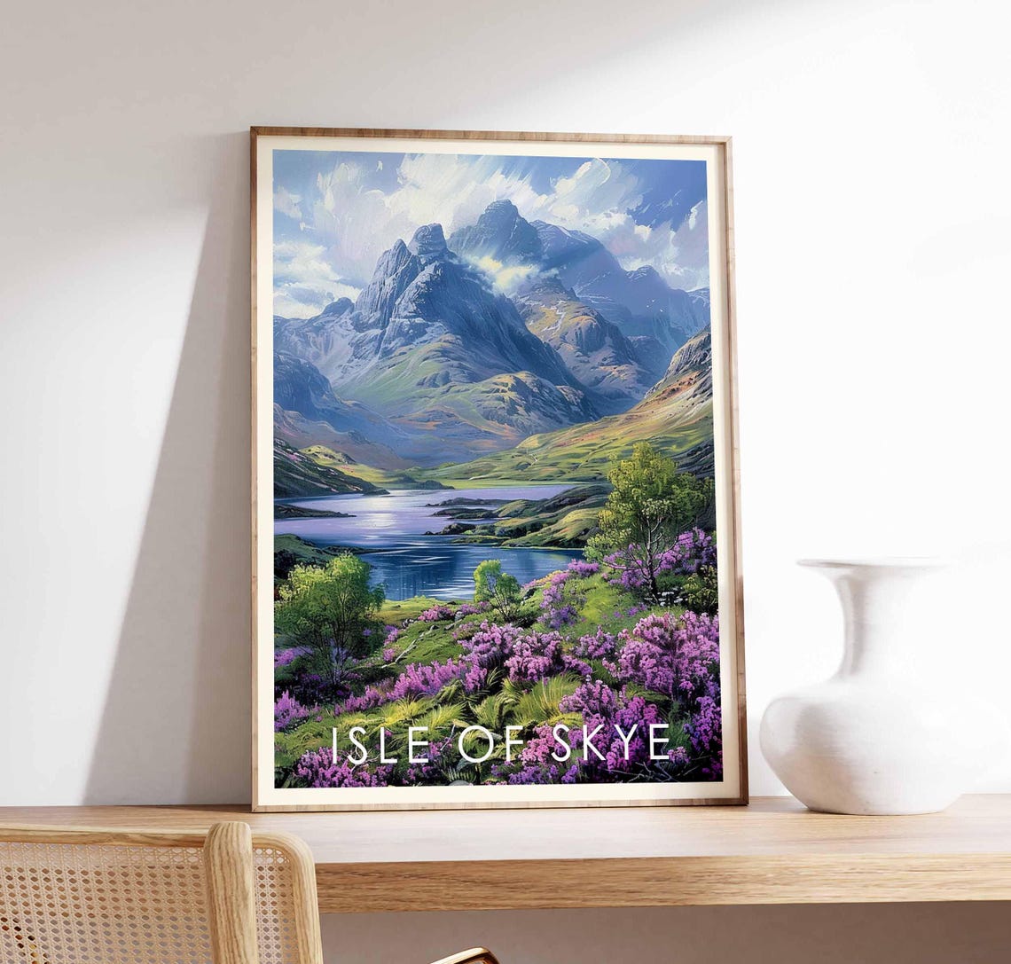 Isle Of Skye Scotland Misty Mountain Peaks Heather Loch Poster