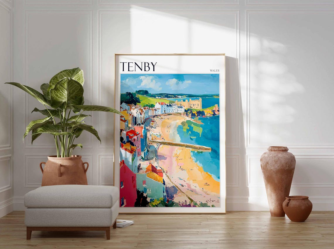 Tenby Poster Wales Poster Uk Travel Poster Coastal Wall Art Uk Home Decor Welsh Travel Decor Tenby Travel Print Wales Travel Print - Image 2