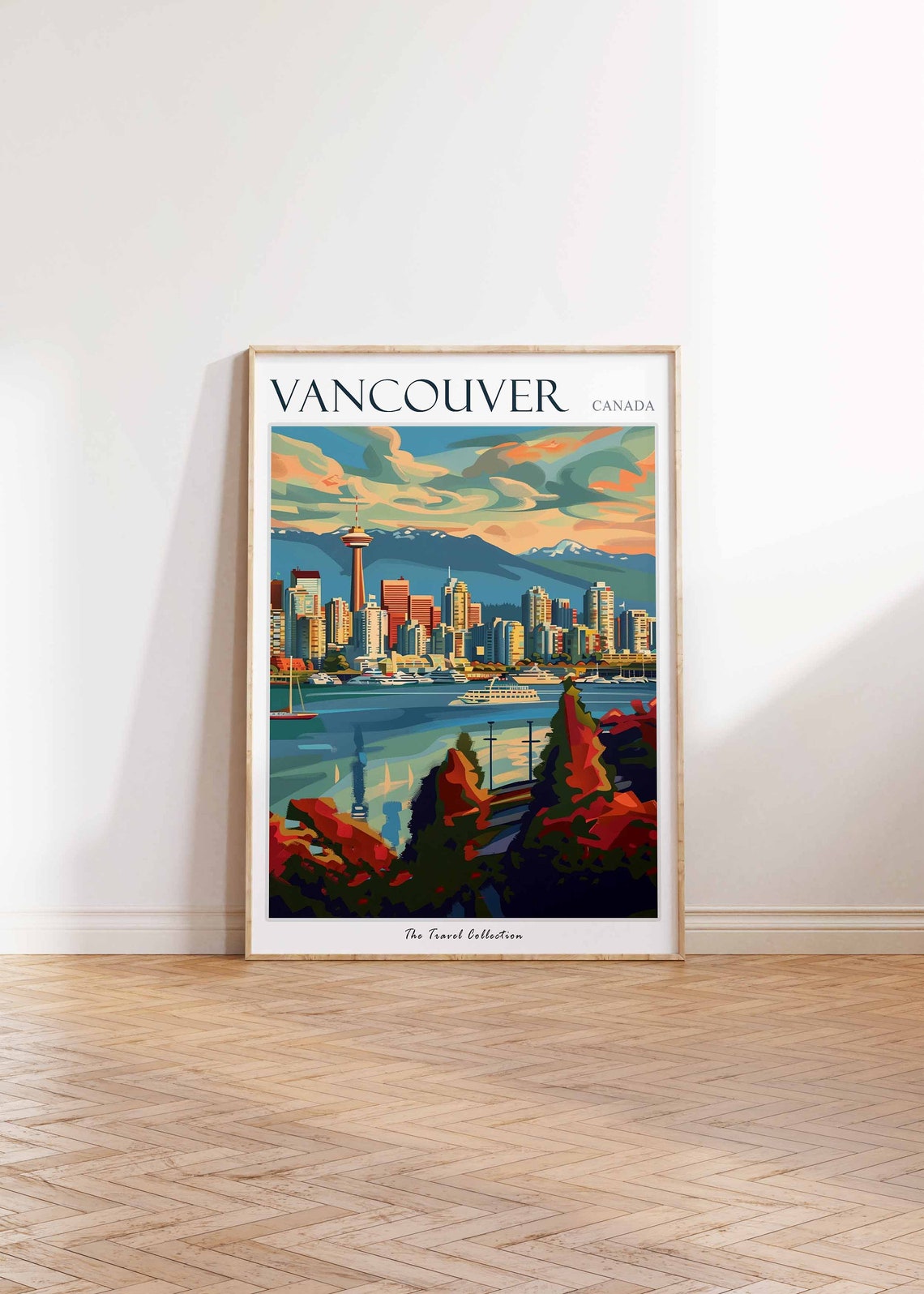 Vancouver Canada Painted Skyline Harbor Mountains Autumn Trees Poster - Image 2