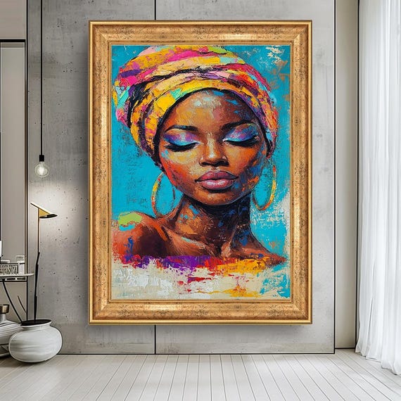 Colorful African Woman Canvas Art Ethnic Portrait With Headwrap