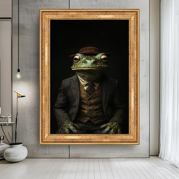 Dapper Frog Gentleman in Suit Vintage Style Quirky Animal Portrait Poster