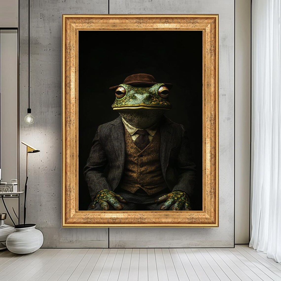 Dapper Frog Gentleman in Suit Vintage Style Quirky Animal Portrait Poster