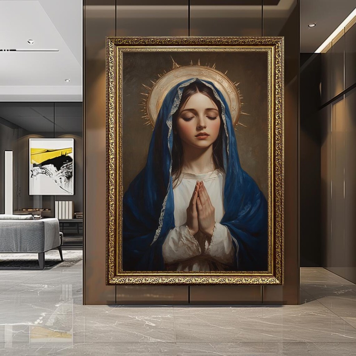 Virgin Mary Madonna Blue Veil Classic Religious Artwork Poster