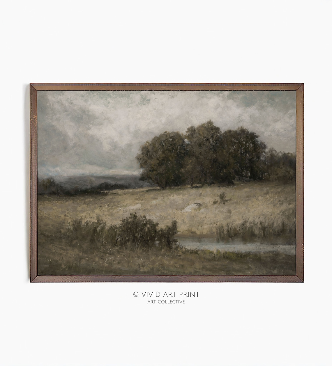 Muted Vintage Landscape, Water Stream Art Print