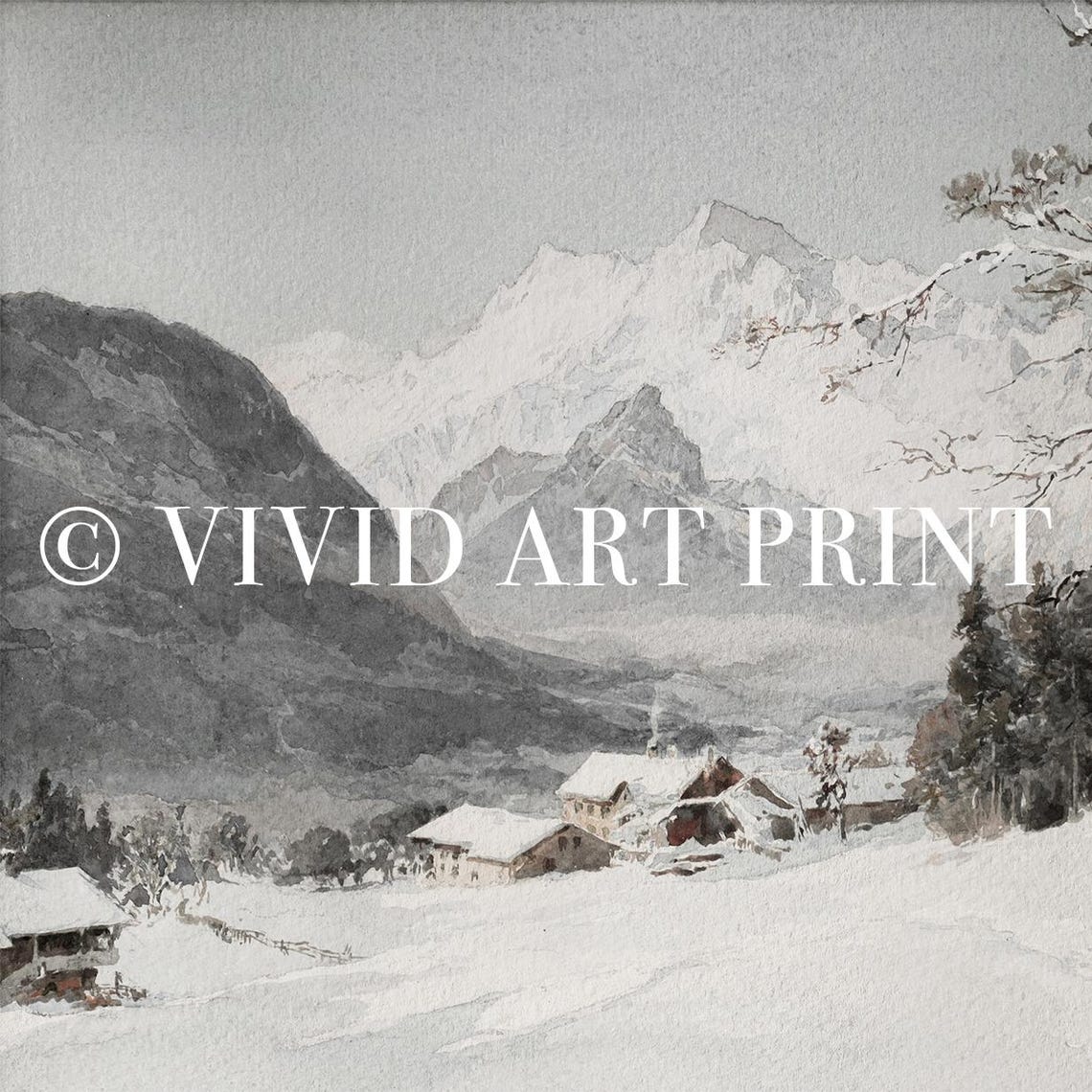 Snowy Alps Landscape Vintage Wall Art Muted Rustic Winter Farmhouse Home Decor Vivid Art Print Ec 091 - Image 4