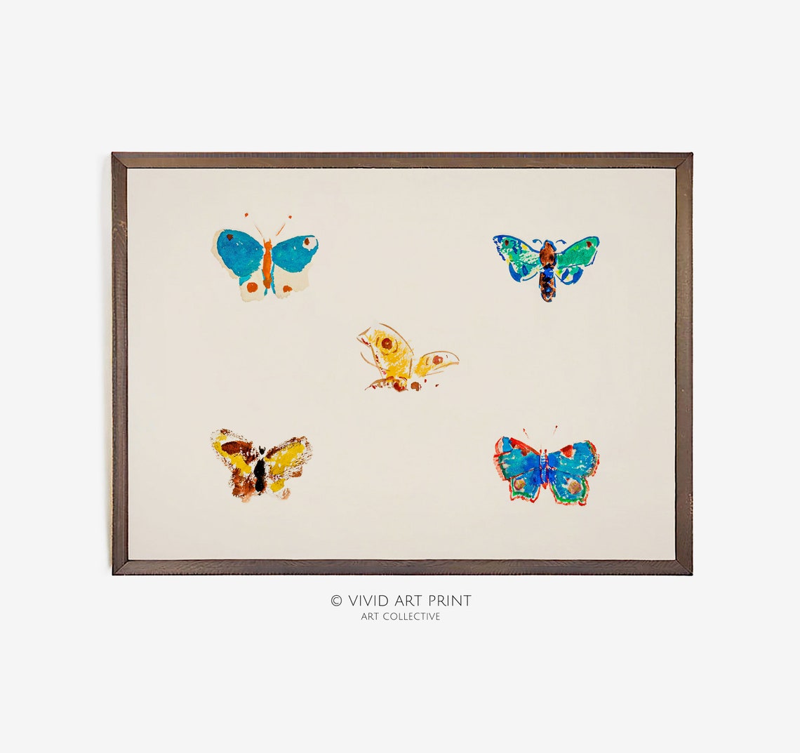 Nursery Symbolism Art Five Butterflies Illustration Dream Home Decor Vivid Art Print Or 811