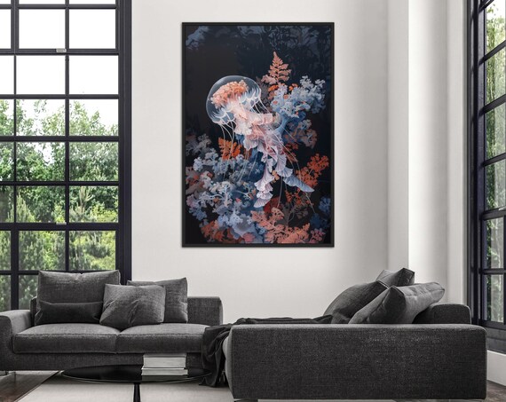 Jellyfish And Coral Painting Print Jelly Fish Wall Art Ocean Life Print Gentle Underwater Art Nature Inspired Nursery Wall Art