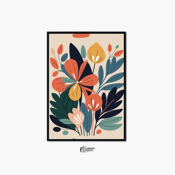 Modern Abstract Floral Bouquet Bold Colorful Scandinavian Wall Art