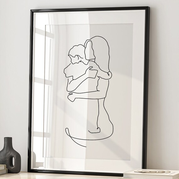 Mother And Son Print Mother And Son Gift Mother And Son Art Line Art Line Drawing Gift For Mom Family Wall Art Mom Print Drawing
