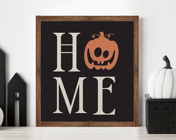 Home with Pumpkin Lettering Halloween Black Farmhouse Decor Poster