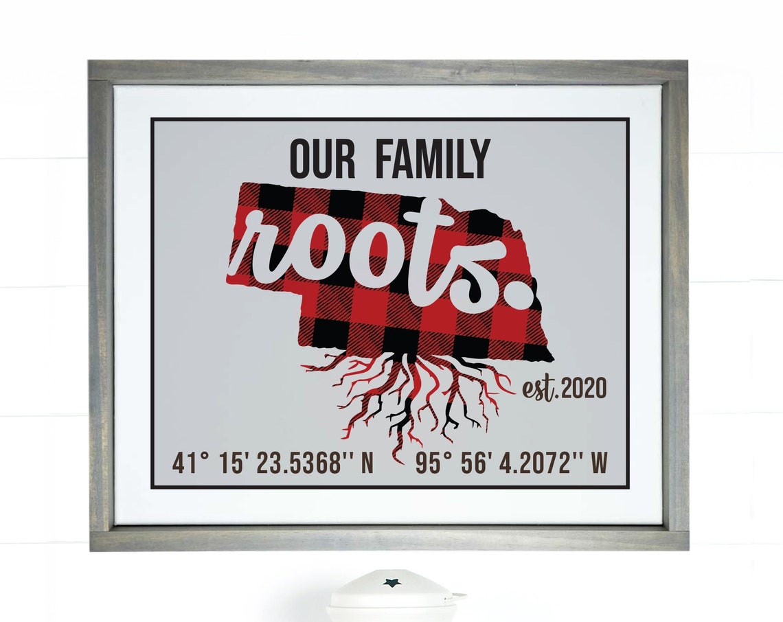Personalized Nebraska Roots Buffalo Plaid Family Name State Map Poster