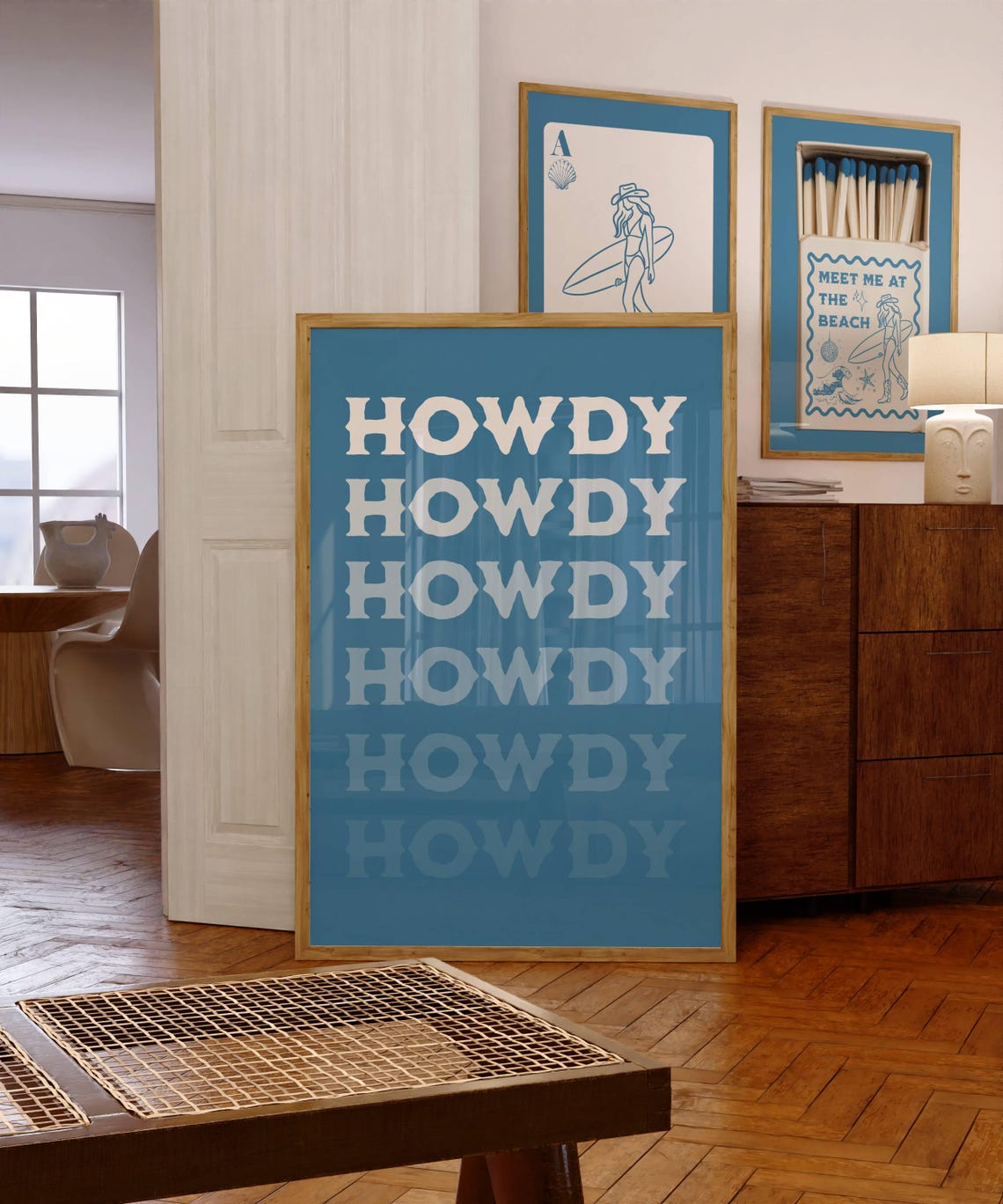 Howdy Cowboy Blue Typography Poster for Fun Trendy Wall Decor